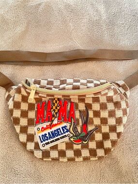 Brown Checked Waist Bag with Los Angeles Patch